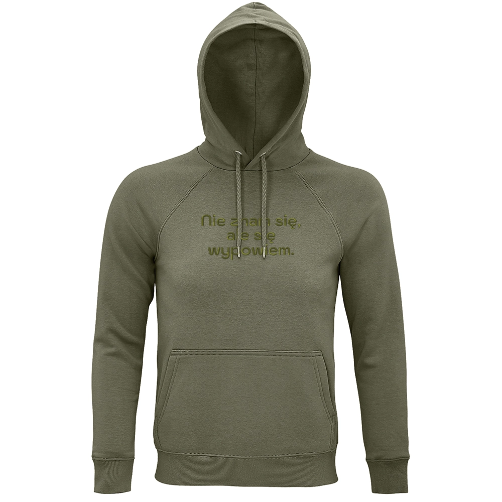 Bluza organiczna unisex damska męska z haftem 3D zielona khaki