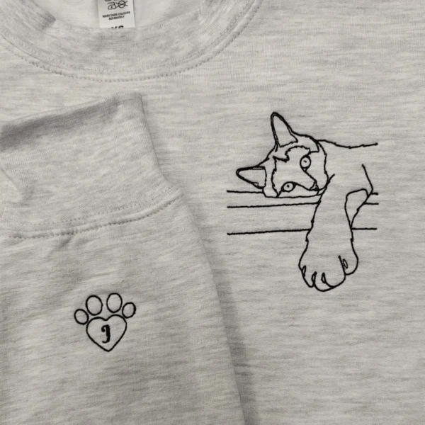 Bluza z kotem haft lineart damska męska unisex bawełna organiczna