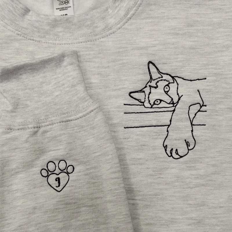 Bluza z kotem haft lineart damska męska unisex bawełna organiczna