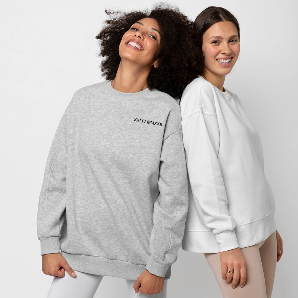 Bluza dla par matching z datą haft bawełna organiczna